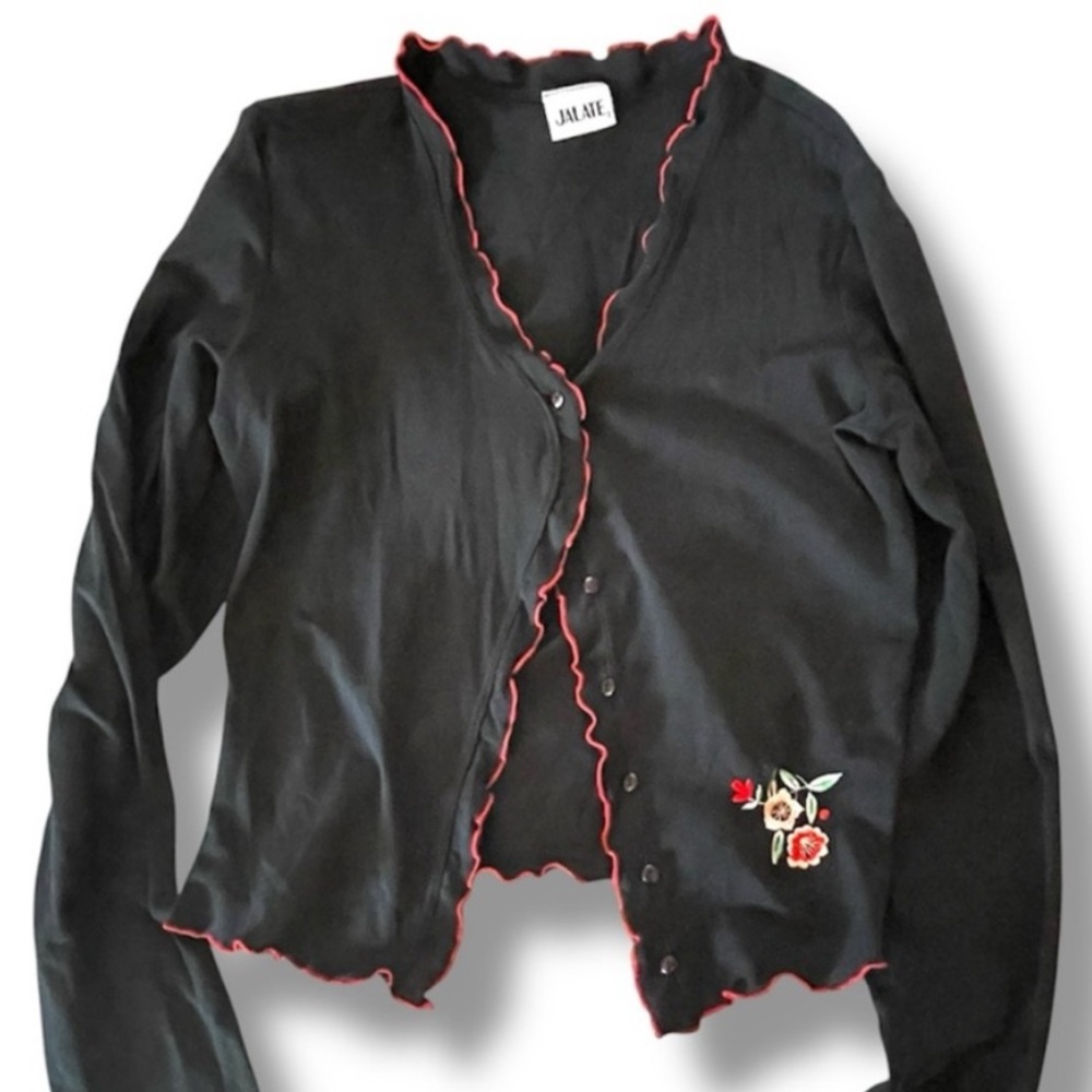 Vintage  🦚black knit embroidered top knit mesh cardigan Urban Outfitters cute